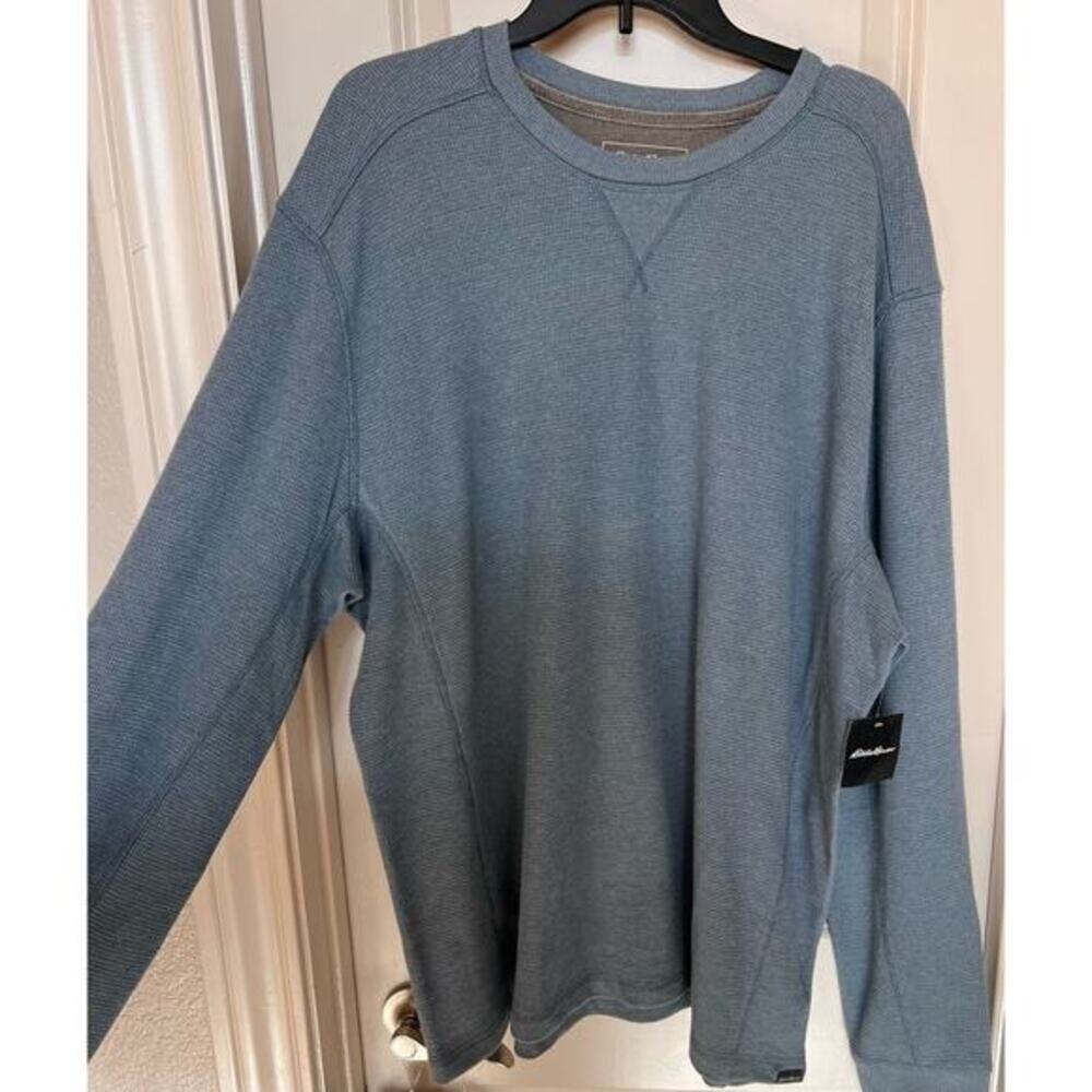 NWT Eddie Bauer men’s waffle knit slate blue crewneck pullover. Cotton, poly.2XL